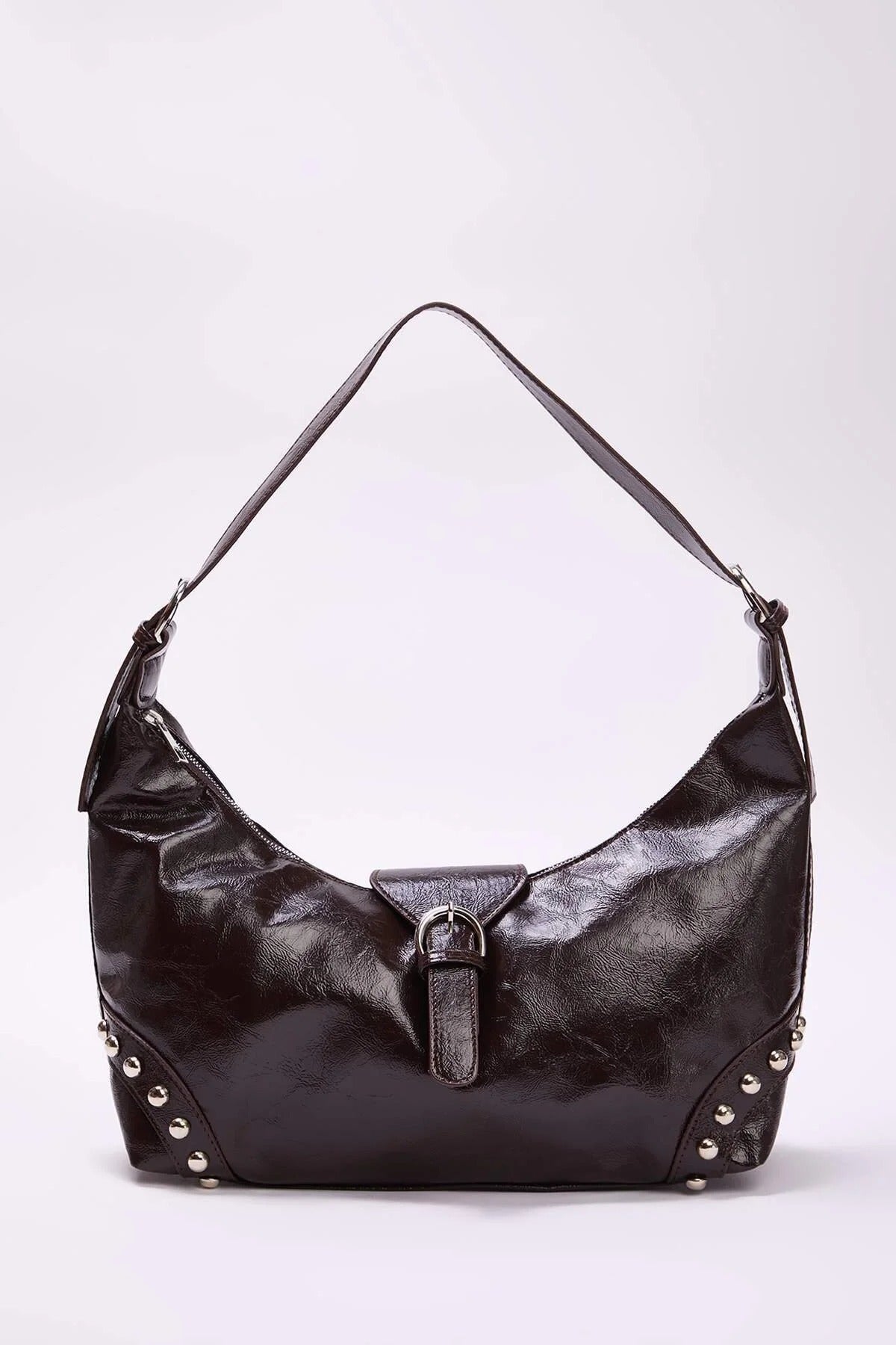Trok Stone Embellished Belt Buckle Oval Women's Shoulder Bag
