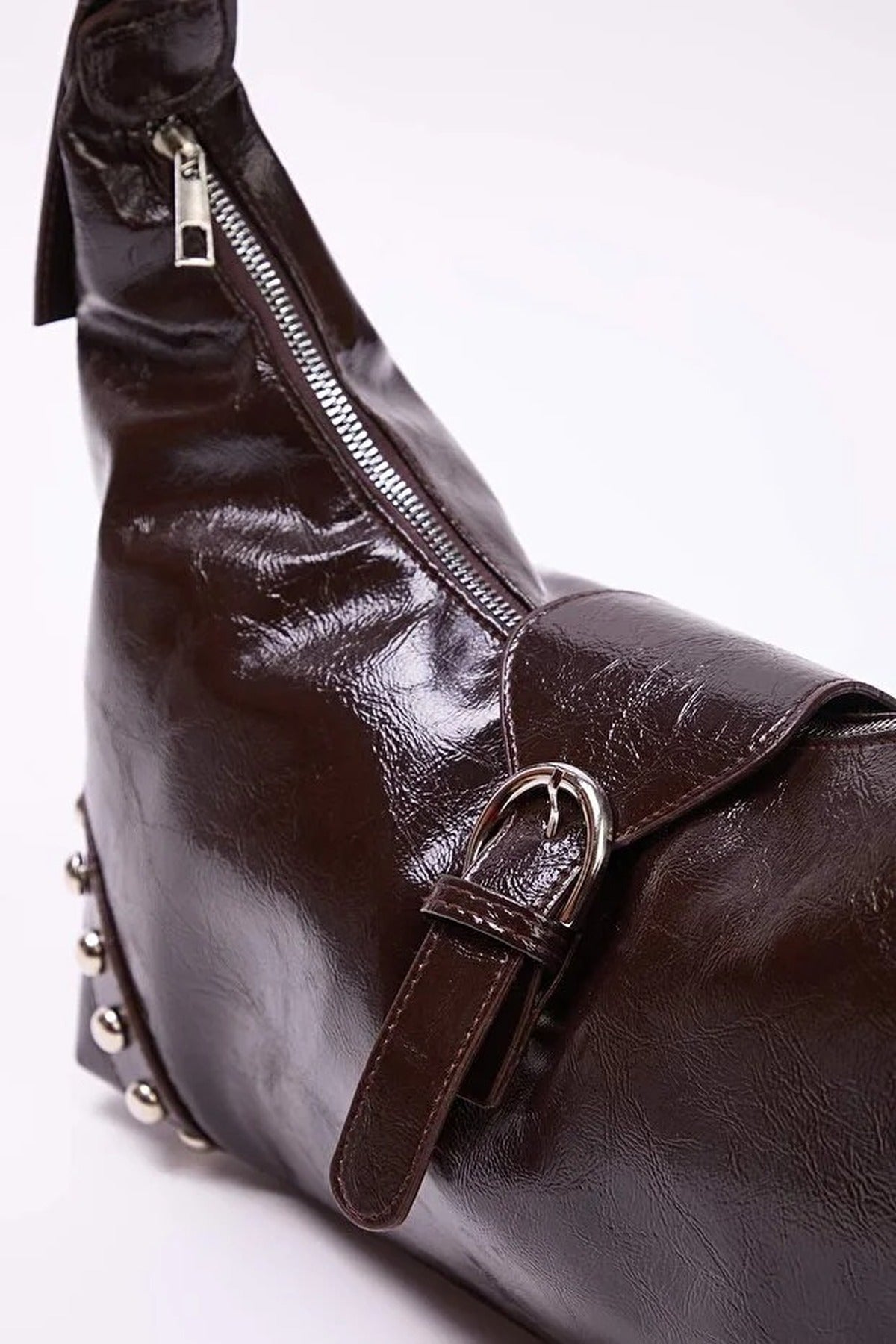 Trok Stone Embellished Belt Buckle Oval Women's Shoulder Bag