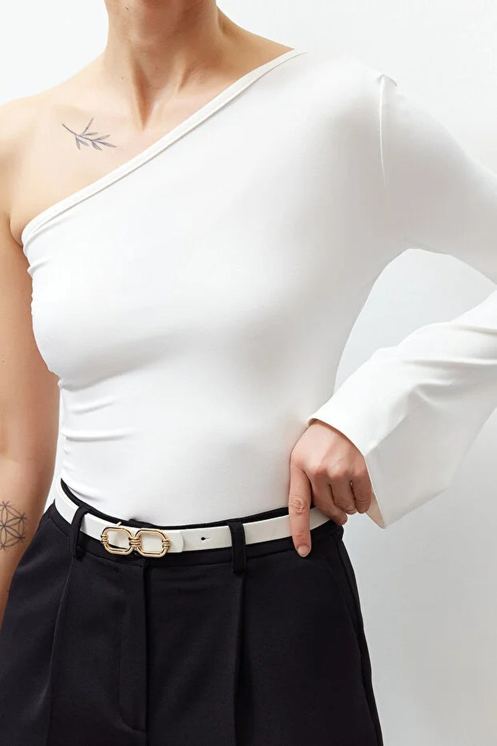 Thin Faux Leather Belt with Gold Buckle Detail