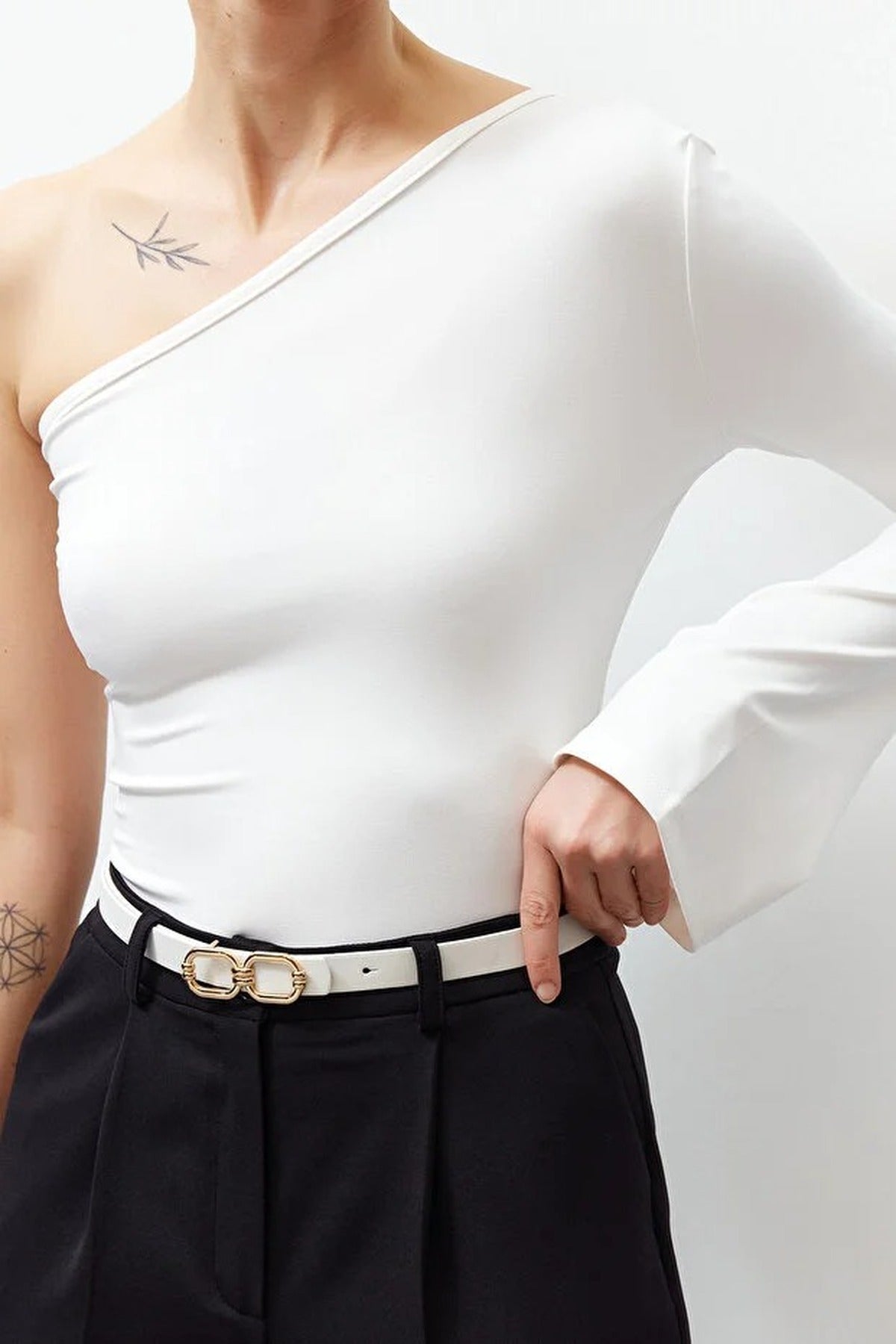 Thin Faux Leather Belt with Gold Buckle Detail