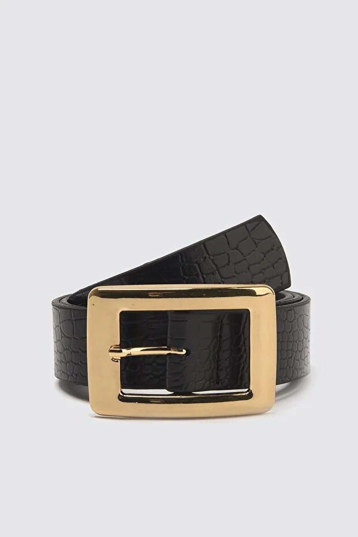 Croco Buckle Faux Leather Women's Belt