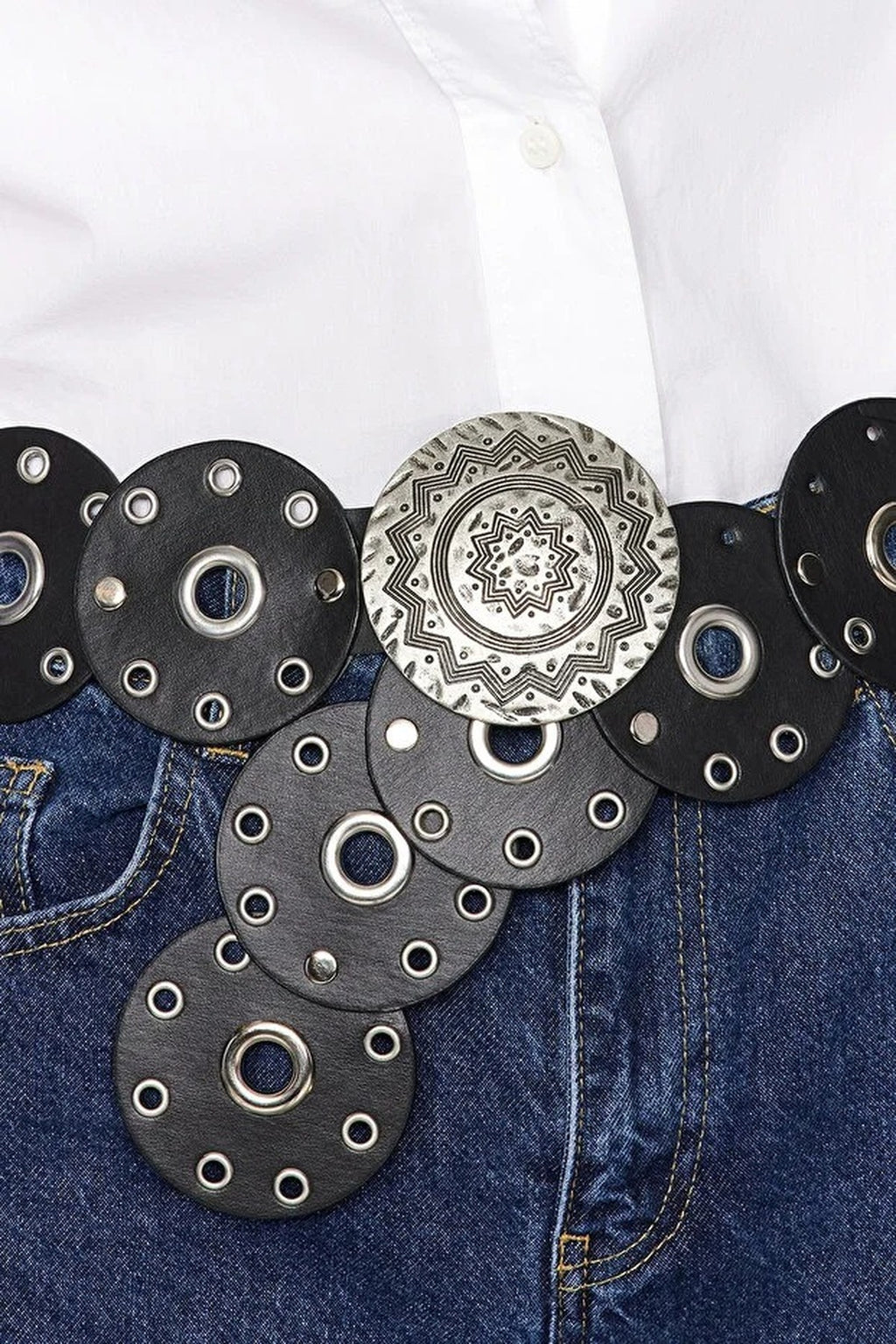 Faux Leather Belt with Troc Details