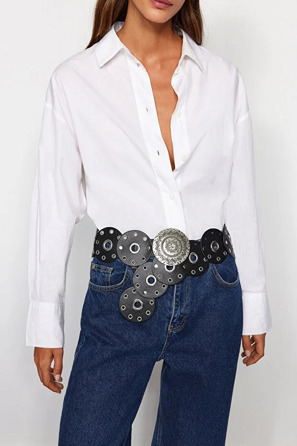 Faux Leather Belt with Troc Details