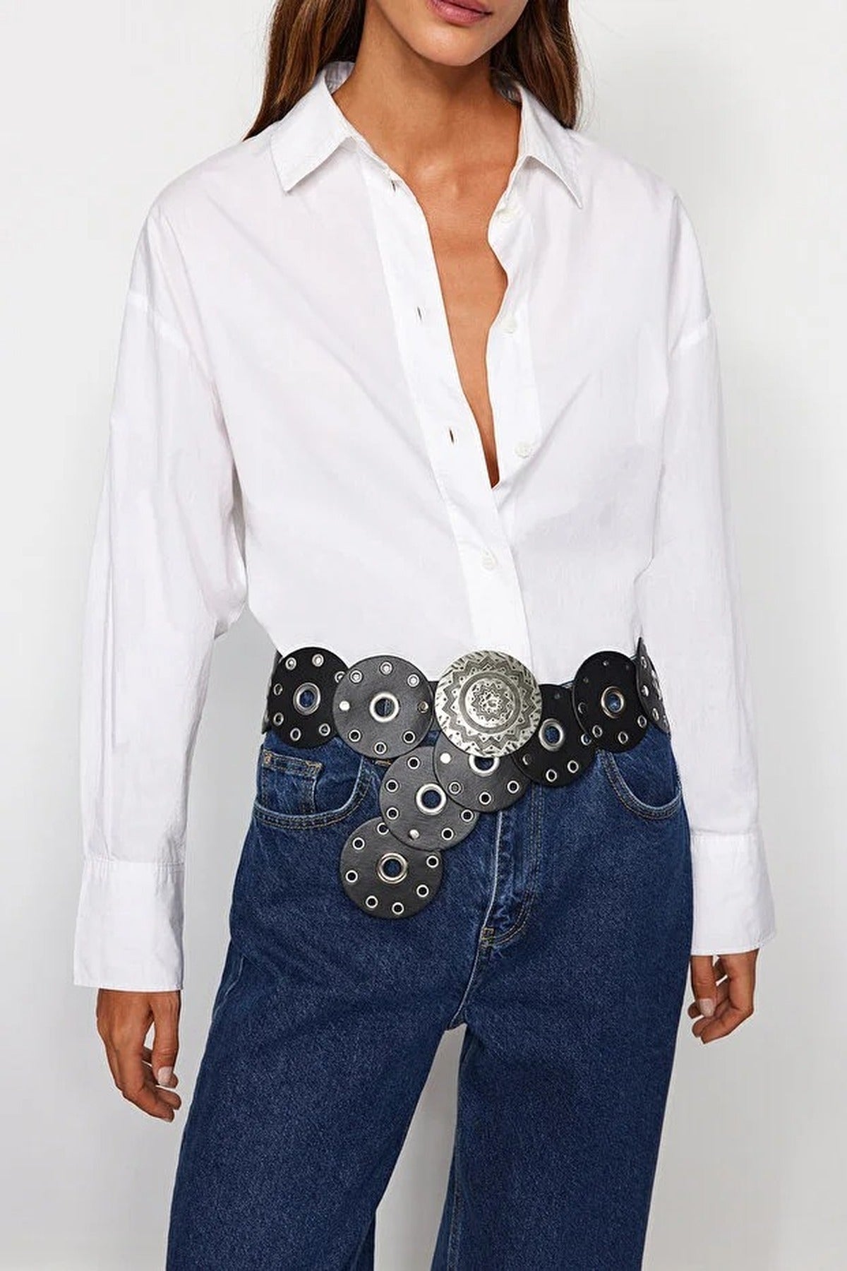 Faux Leather Belt with Troc Details