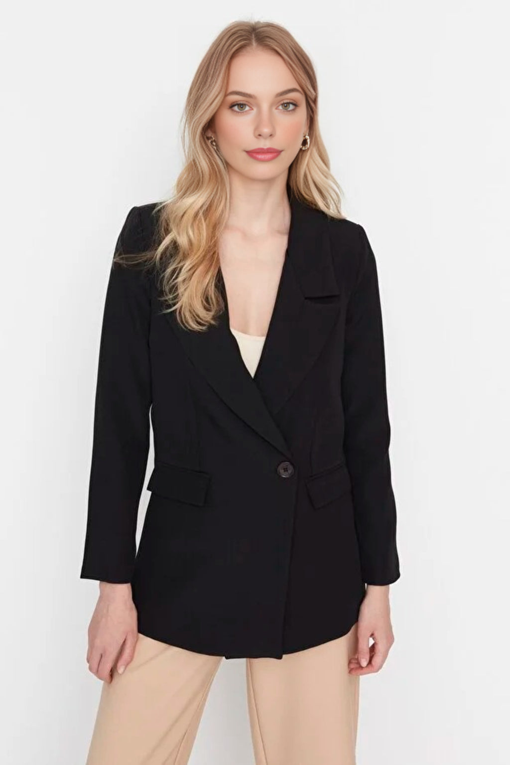 Lined Double-Breasted Woven Blazer Jacket
