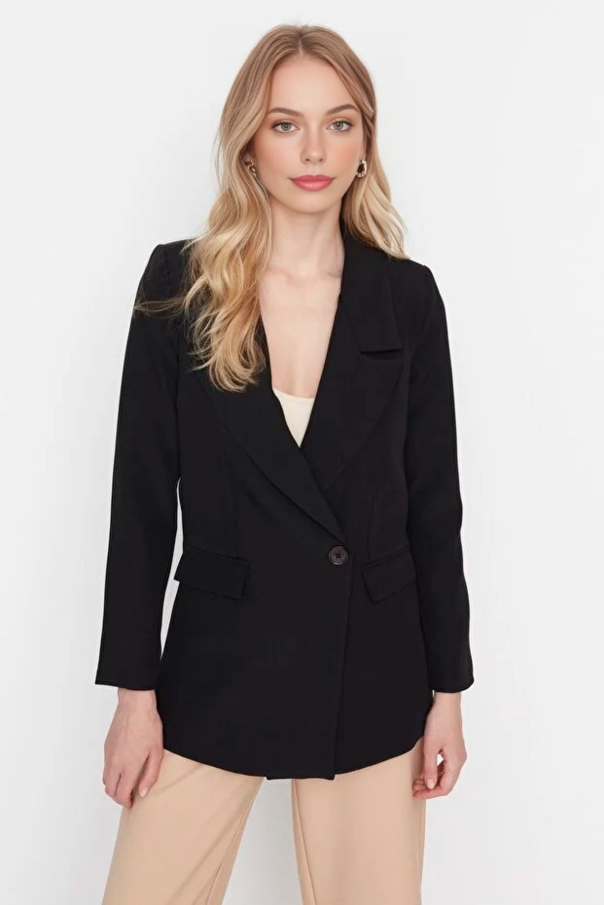Lined Double-Breasted Woven Blazer Jacket