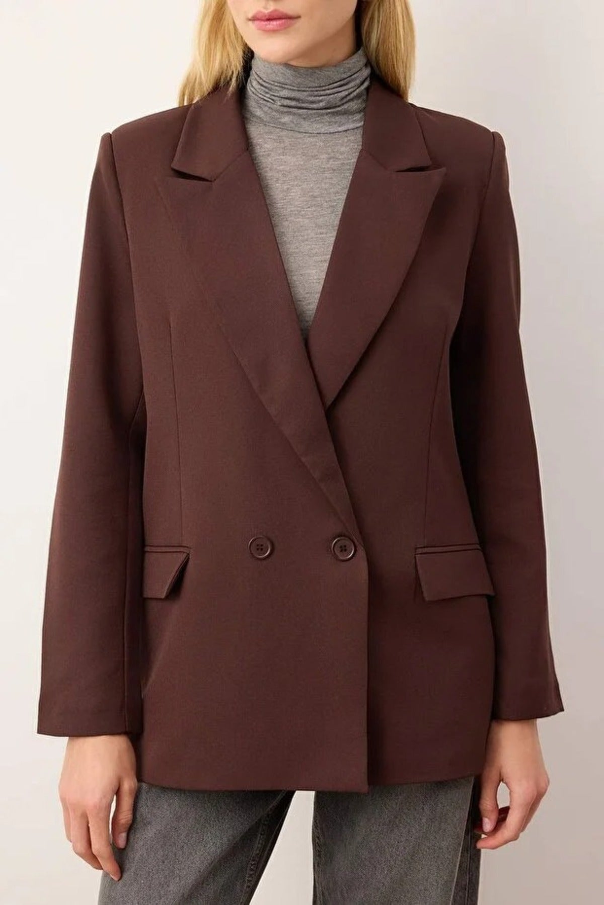 Lined Double-Breasted Woven Blazer Jacket