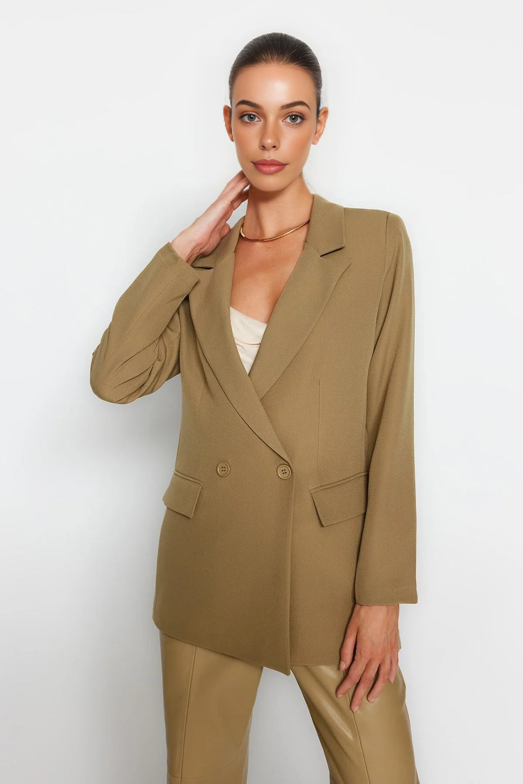 Lined Double-Breasted Woven Blazer Jacket