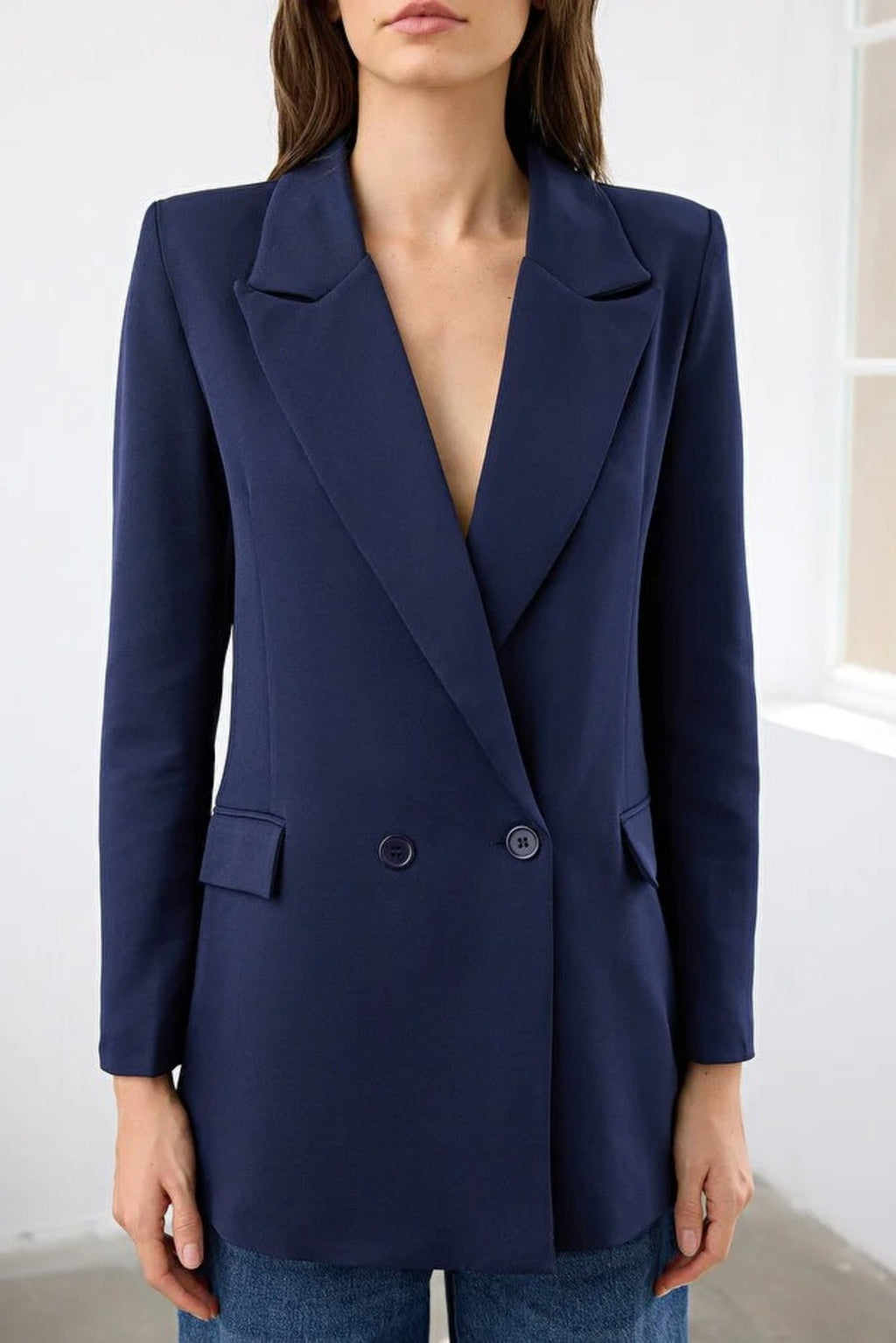 Lined Double-Breasted Woven Blazer Jacket