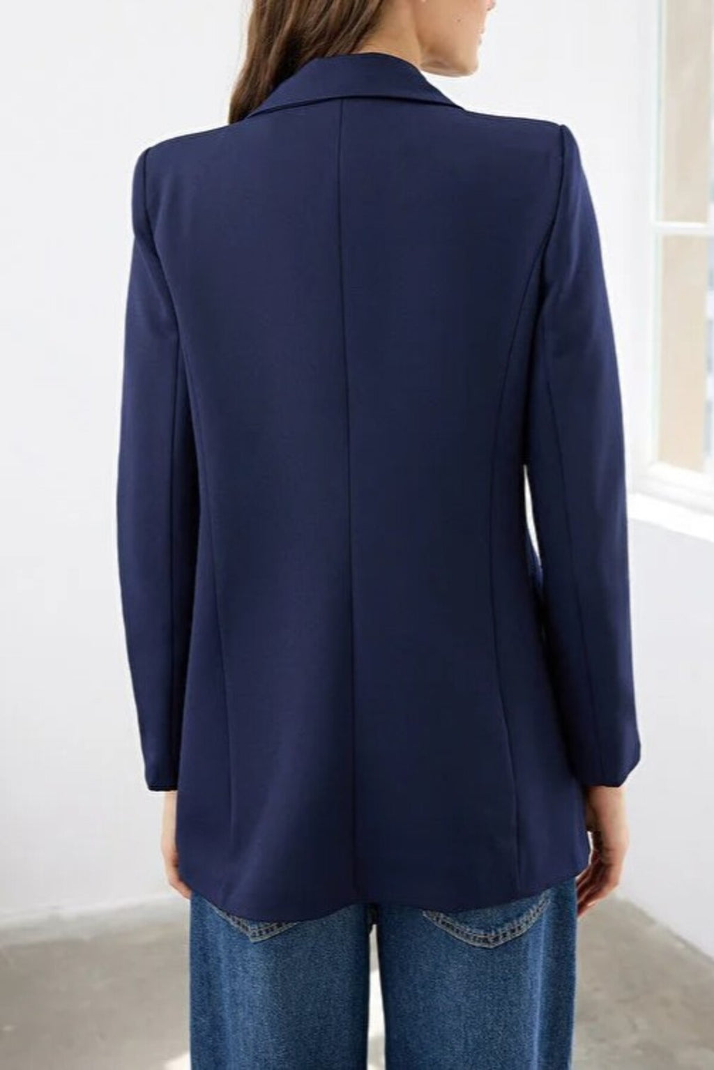 Lined Double-Breasted Woven Blazer Jacket