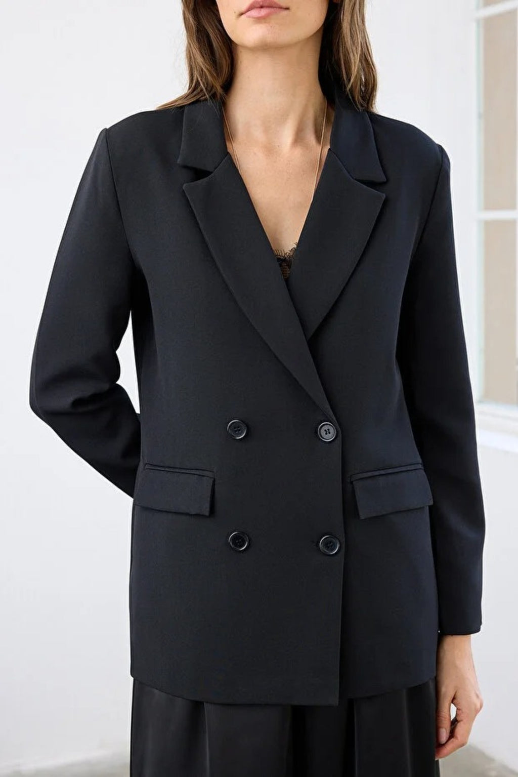 Lined Woven Blazer Jacket with Button Detail