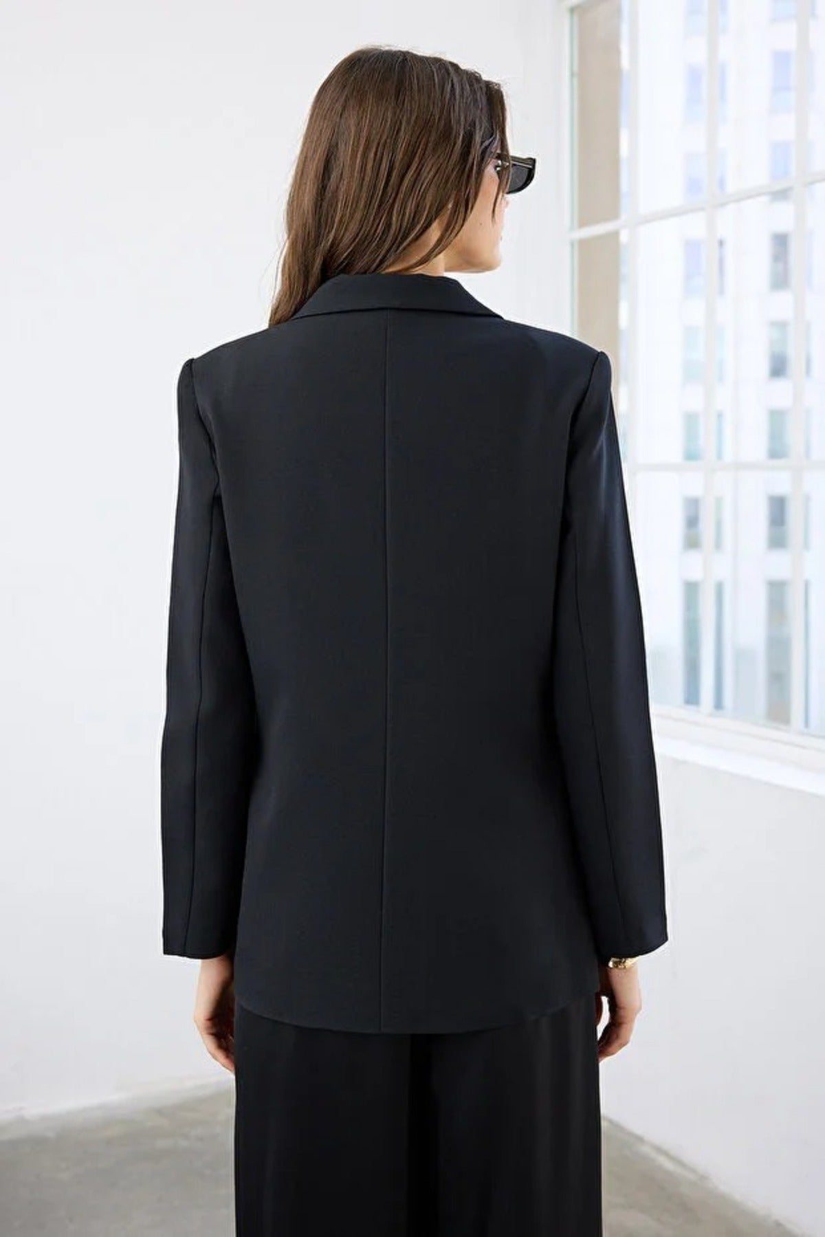 Lined Woven Blazer Jacket with Button Detail