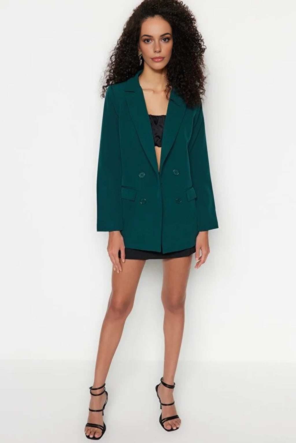 Lined Woven Blazer Jacket with Button Detail