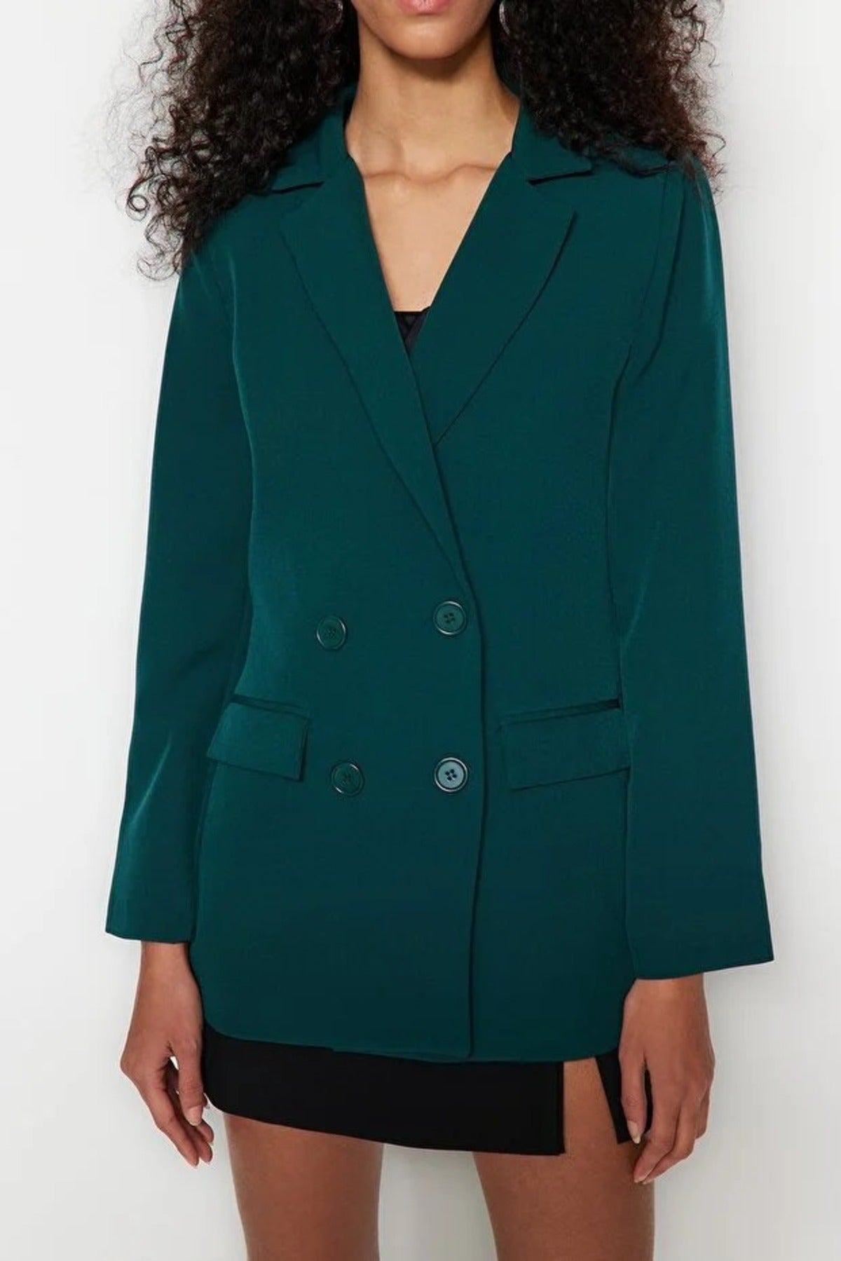 Lined Woven Blazer Jacket with Button Detail