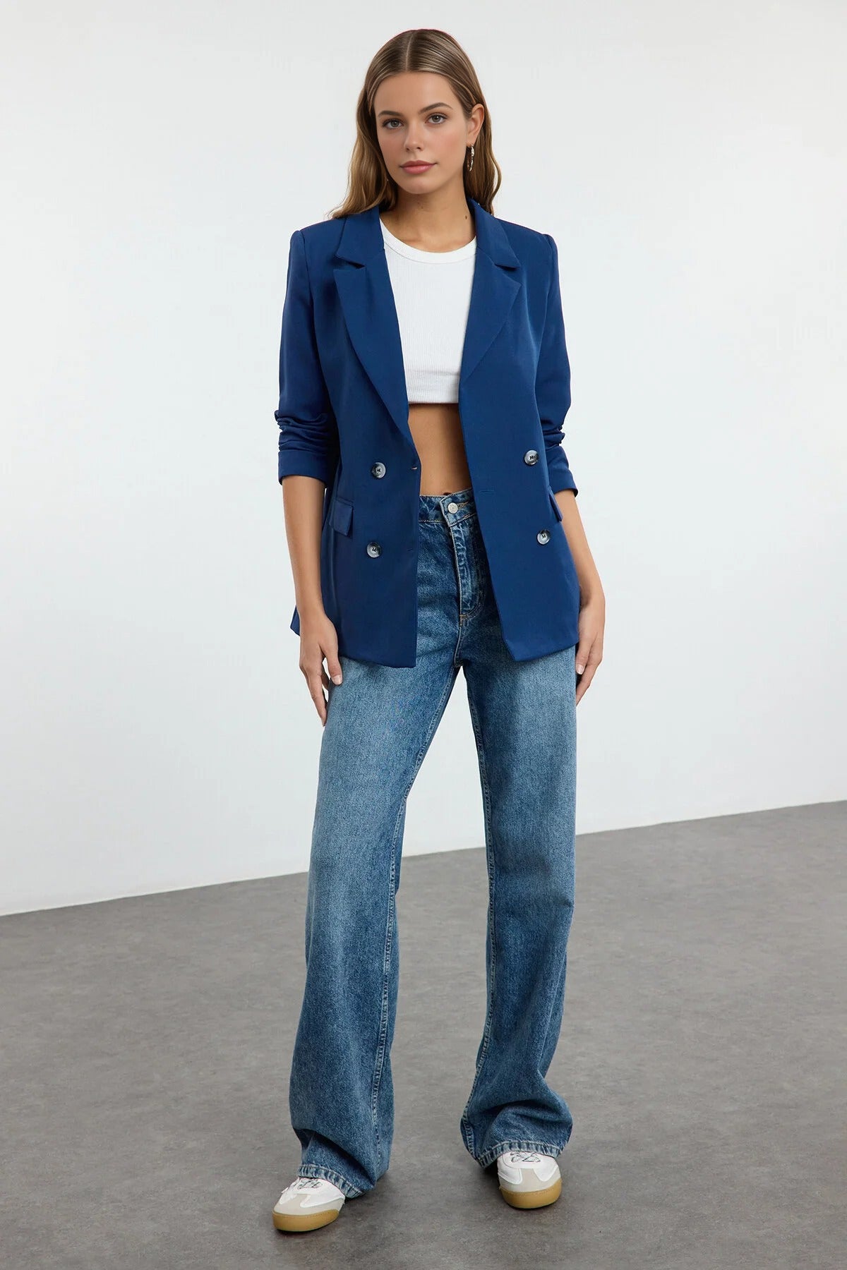 Lined Woven Blazer Jacket with Button Detail