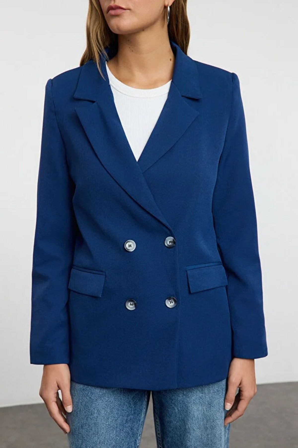Lined Woven Blazer Jacket with Button Detail
