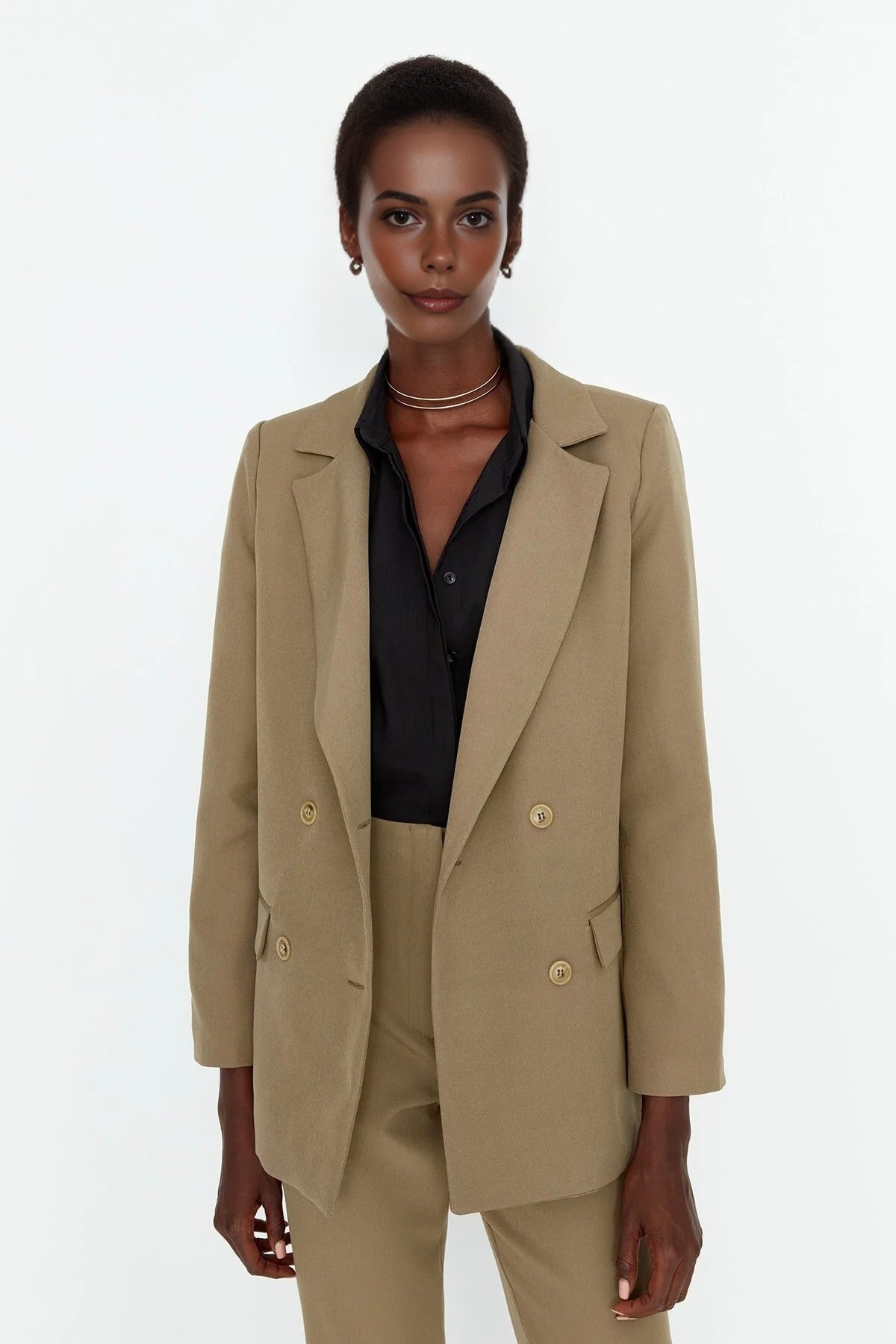 Lined Woven Blazer Jacket with Button Detail