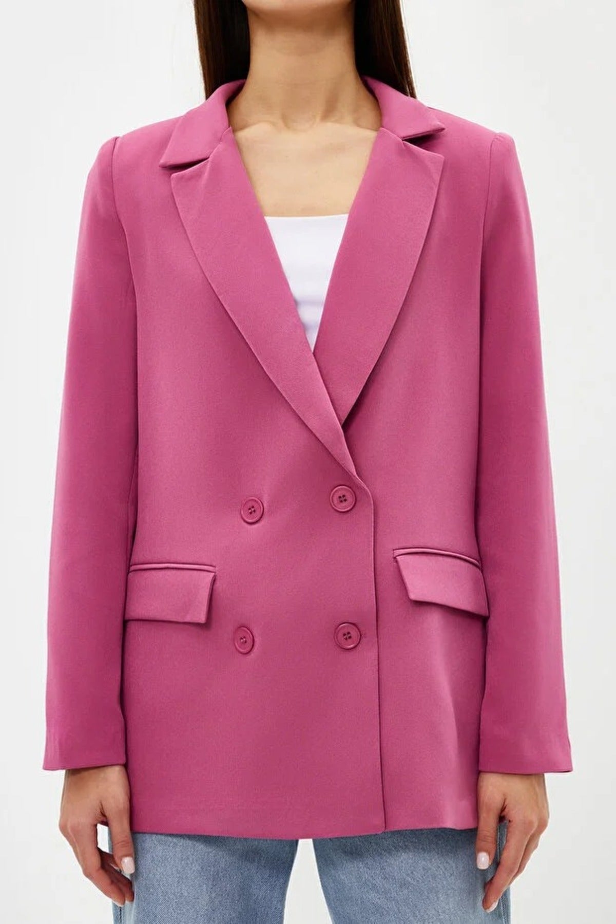 Lined Woven Blazer Jacket with Button Detail