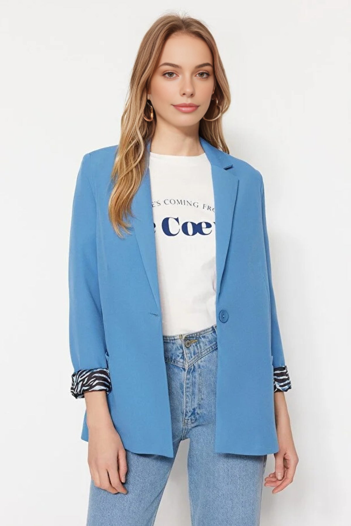 Woven Blazer Jacket with Lining Detail