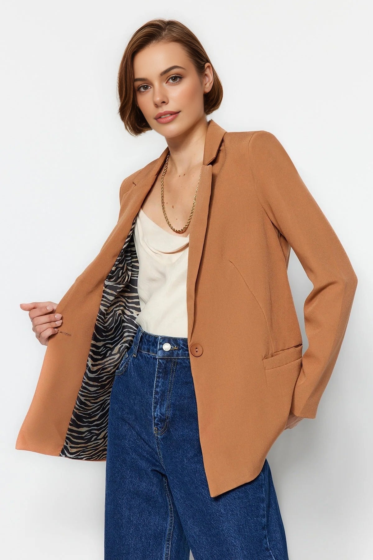 Woven Blazer Jacket with Lining Detail