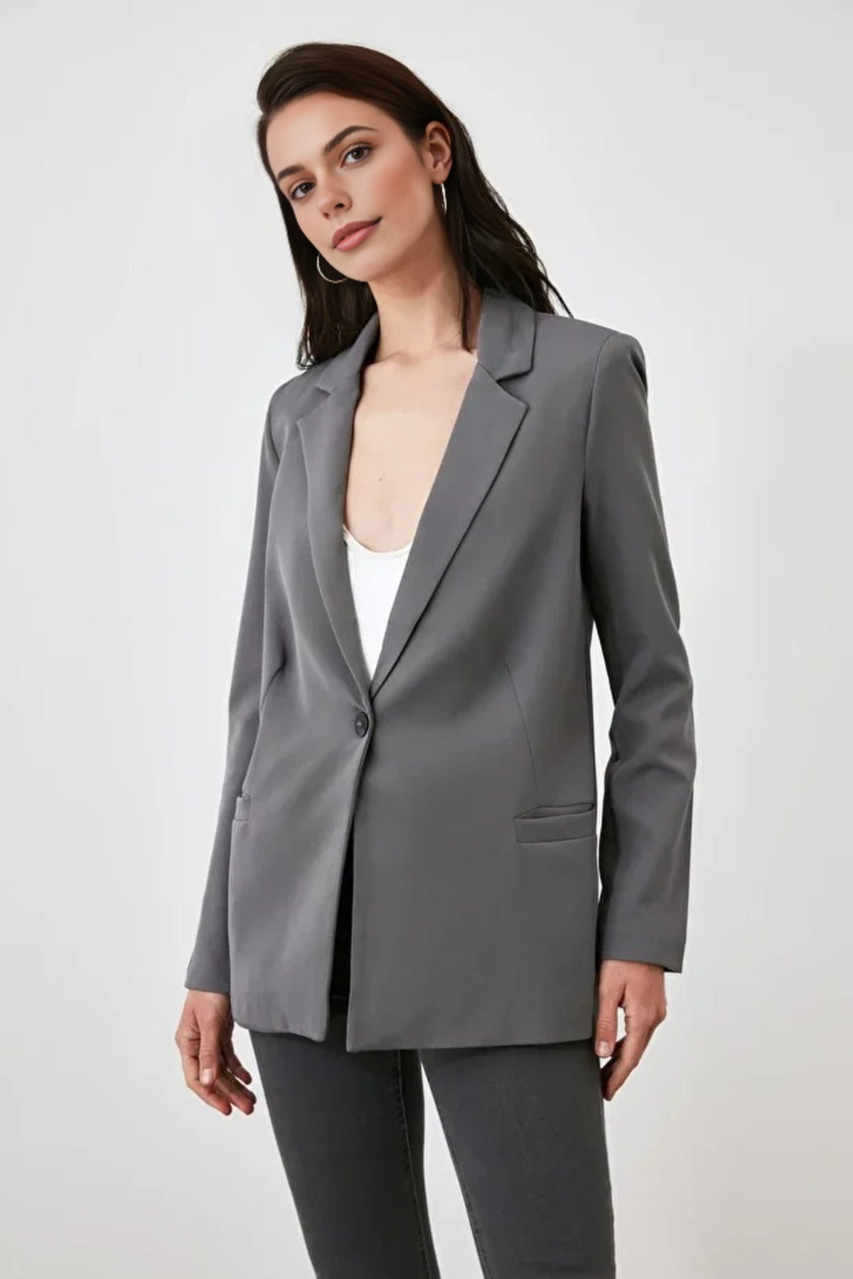 Woven Blazer Jacket with Lining Detail