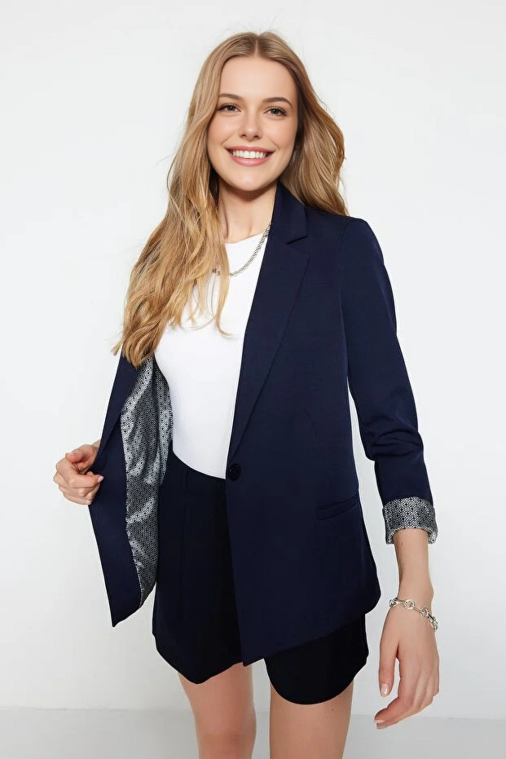 Woven Blazer Jacket with Lining Detail