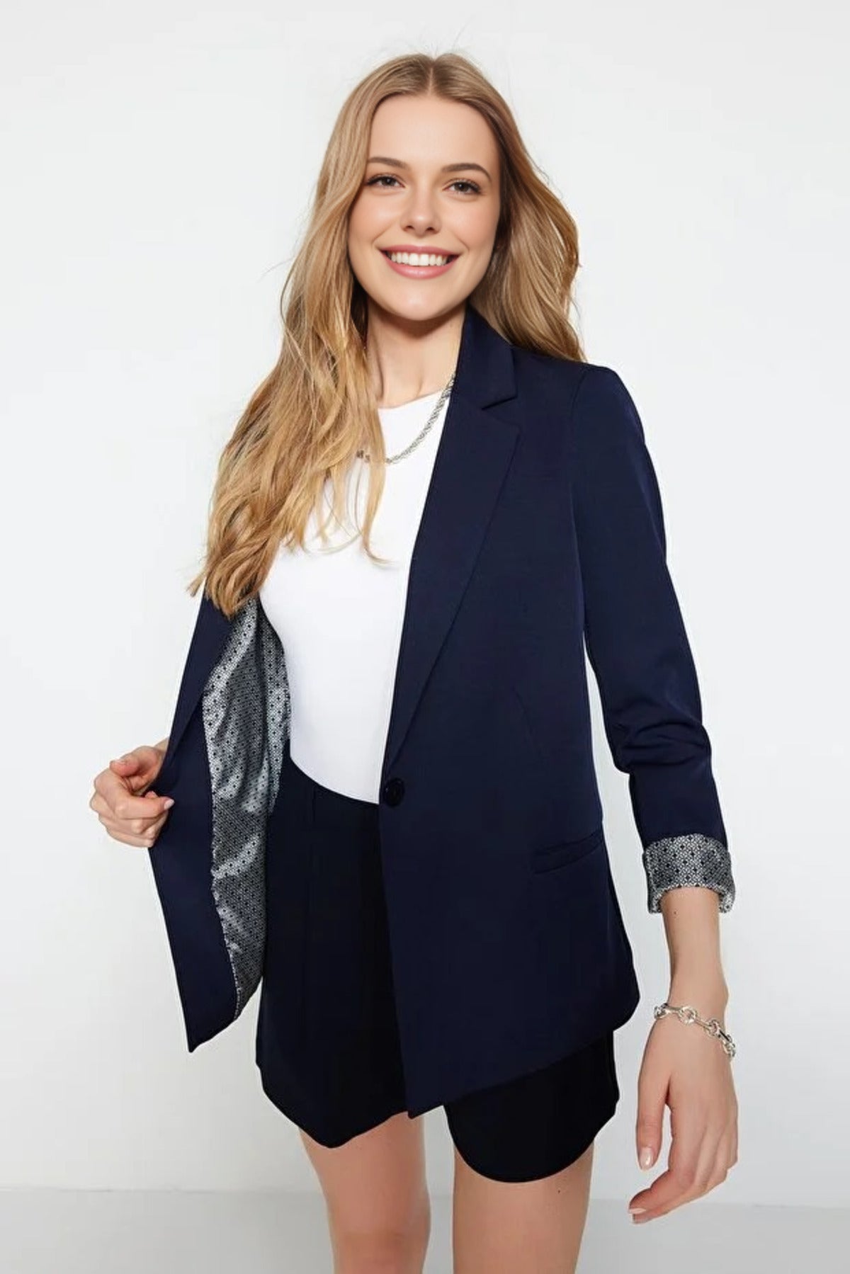 Woven Blazer Jacket with Lining Detail