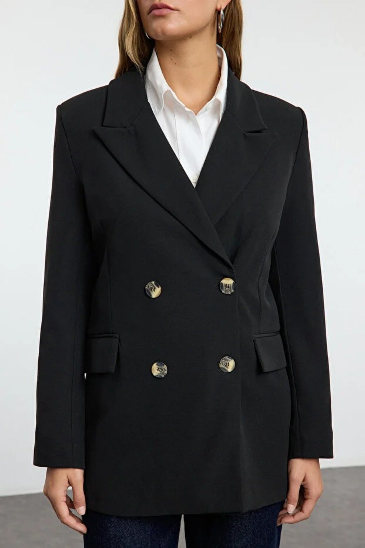 Oversize Lined Double-Breasted Woven Blazer Jacket