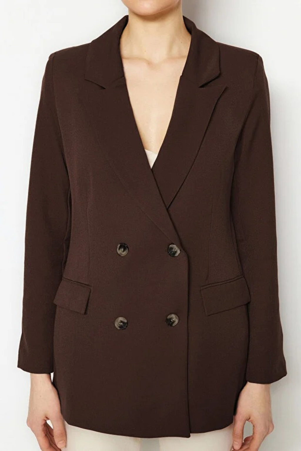 Oversize Lined Double-Breasted Woven Blazer Jacket