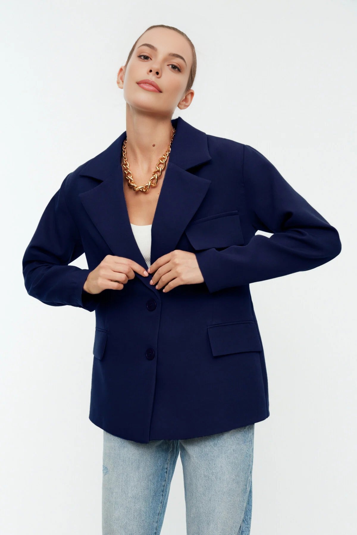 Oversize Lined Woven Blazer Jacket