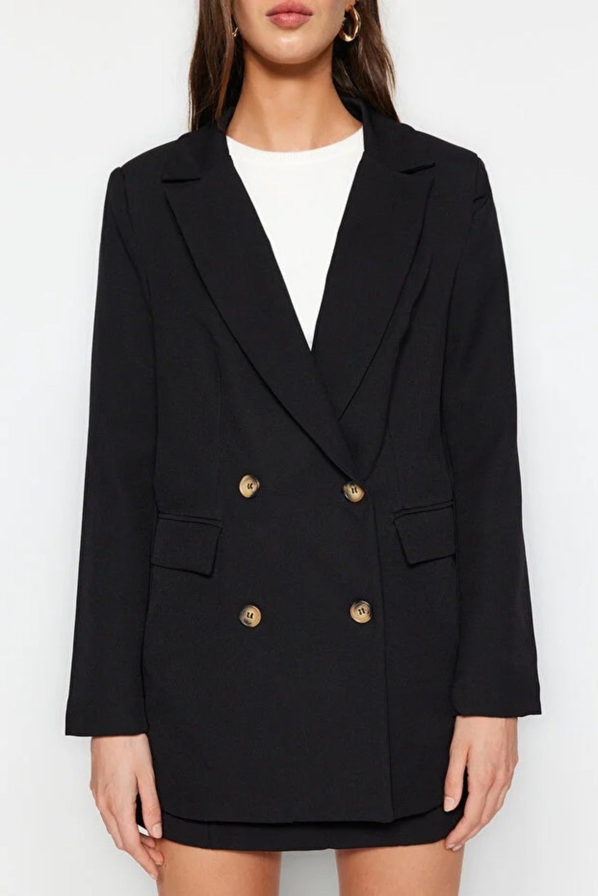 Oversize Lined Buttoned Woven Blazer Jacket