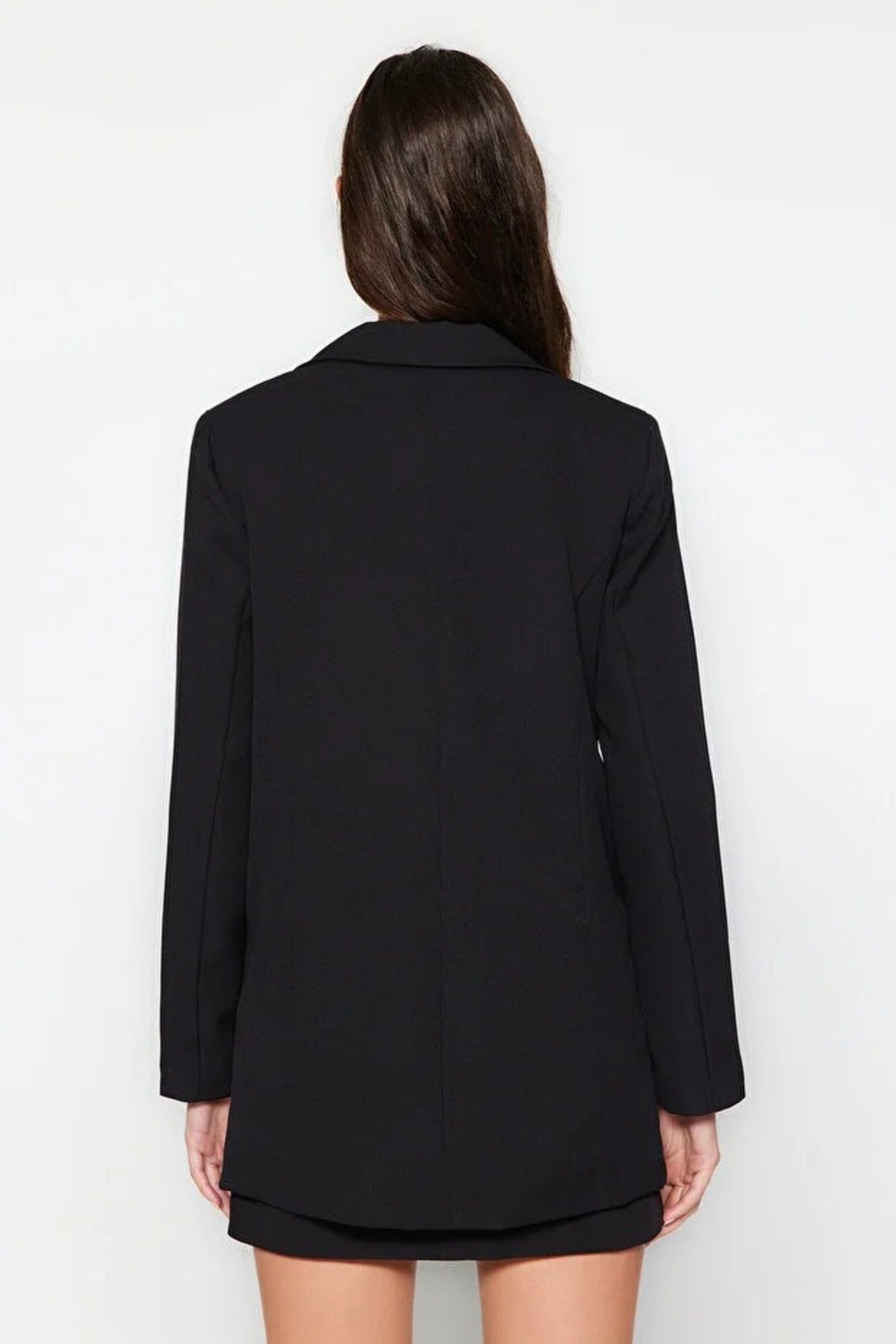 Oversize Lined Buttoned Woven Blazer Jacket