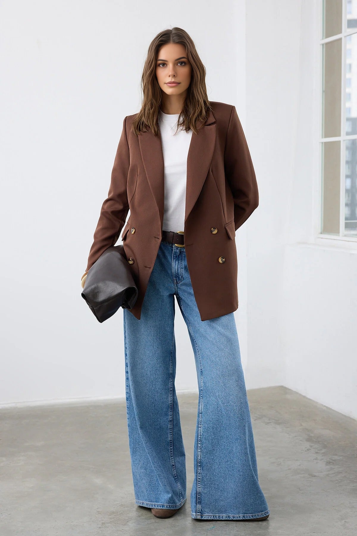 Oversize Lined Buttoned Woven Blazer Jacket