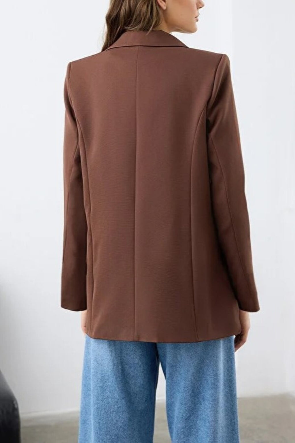 Oversize Lined Buttoned Woven Blazer Jacket