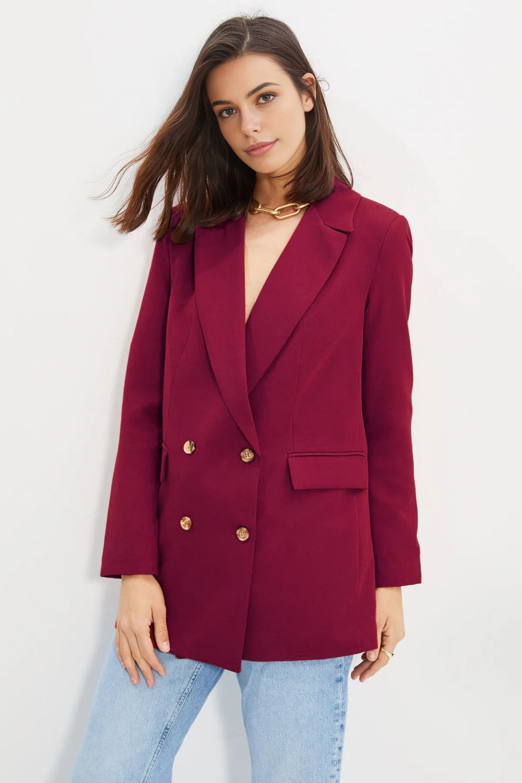 Oversize Lined Buttoned Woven Blazer Jacket