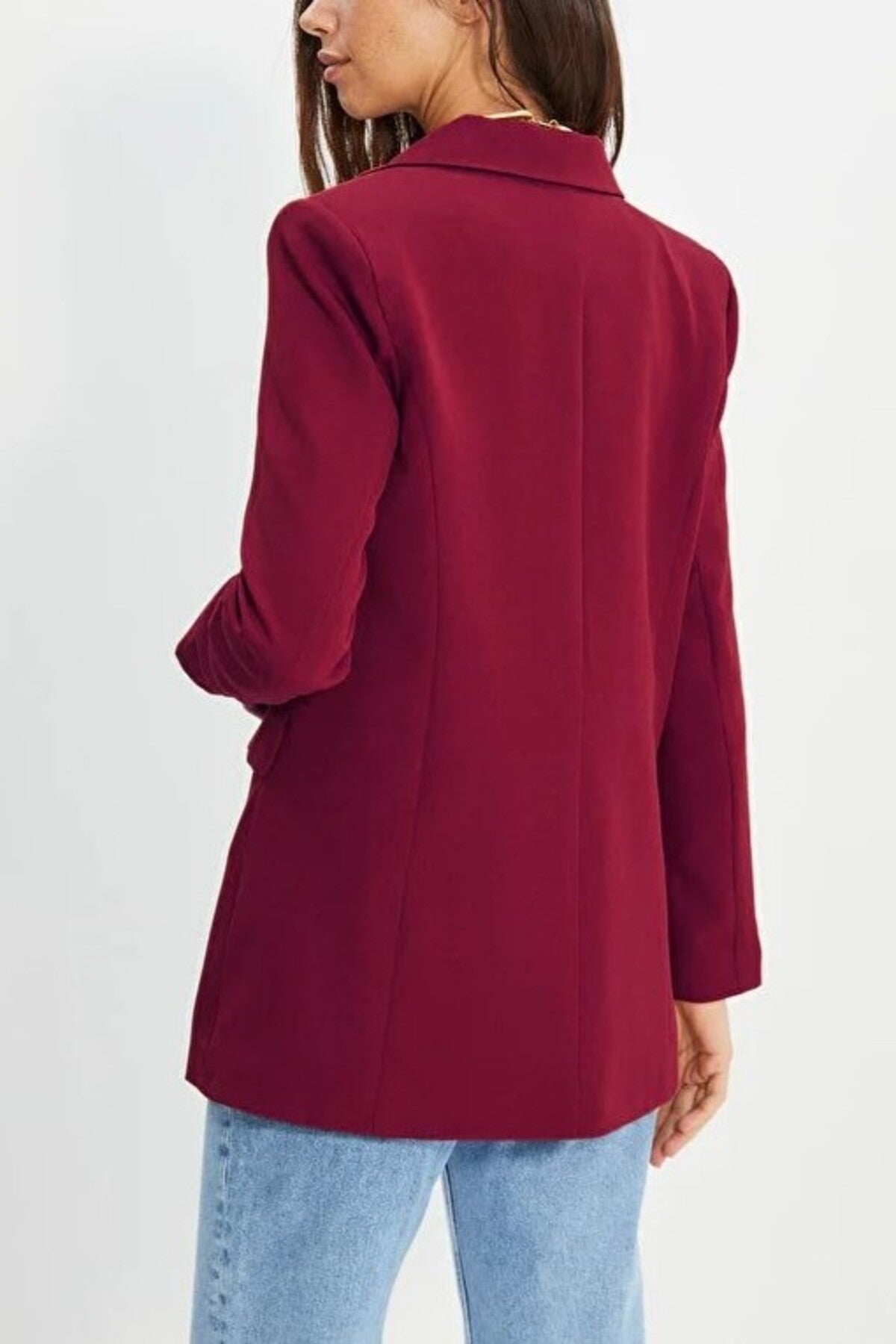 Oversize Lined Buttoned Woven Blazer Jacket