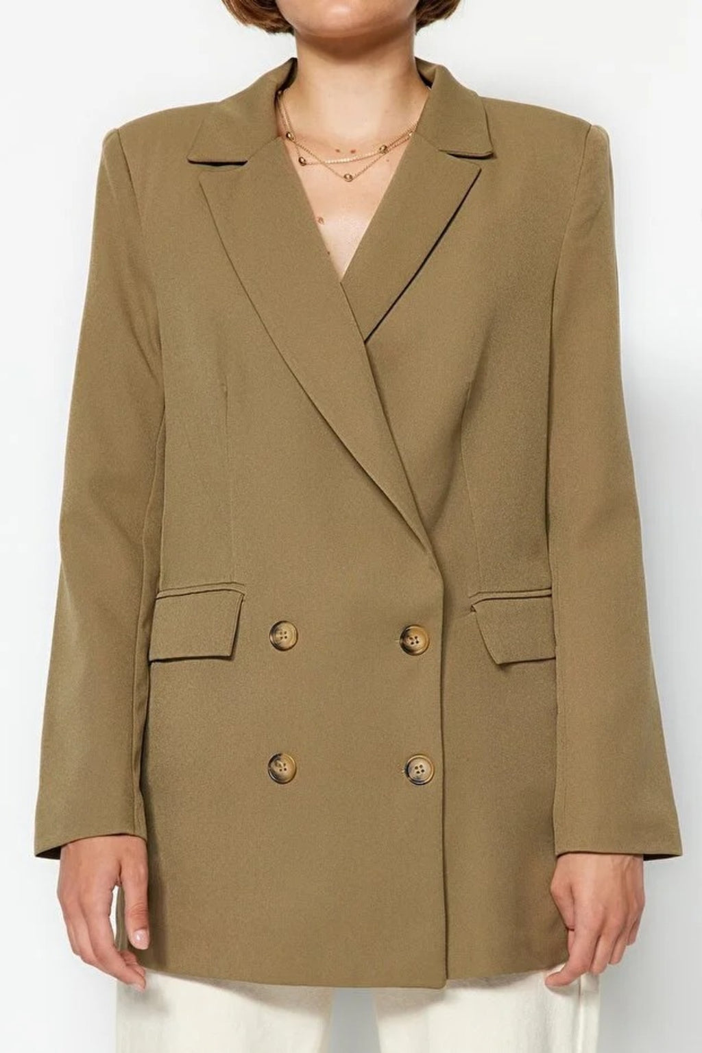 Oversize Lined Buttoned Woven Blazer Jacket