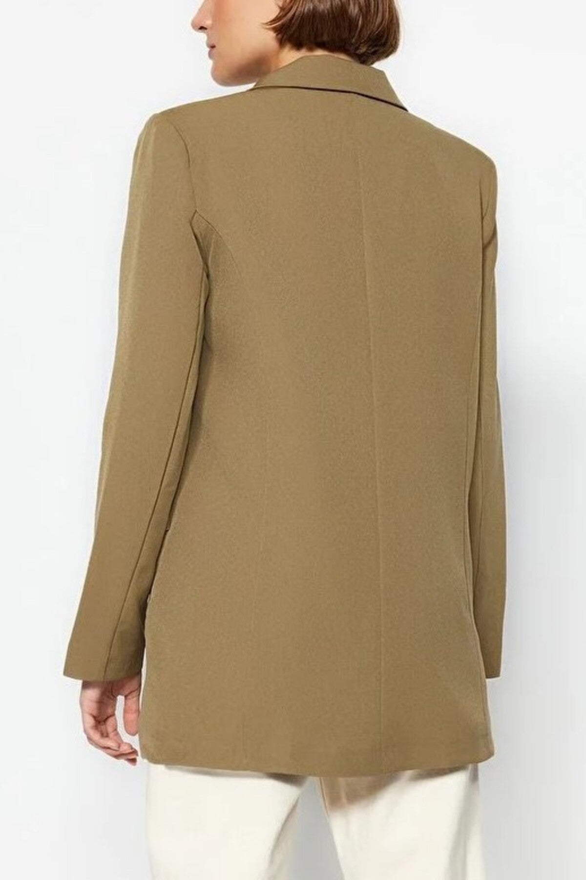 Oversize Lined Buttoned Woven Blazer Jacket