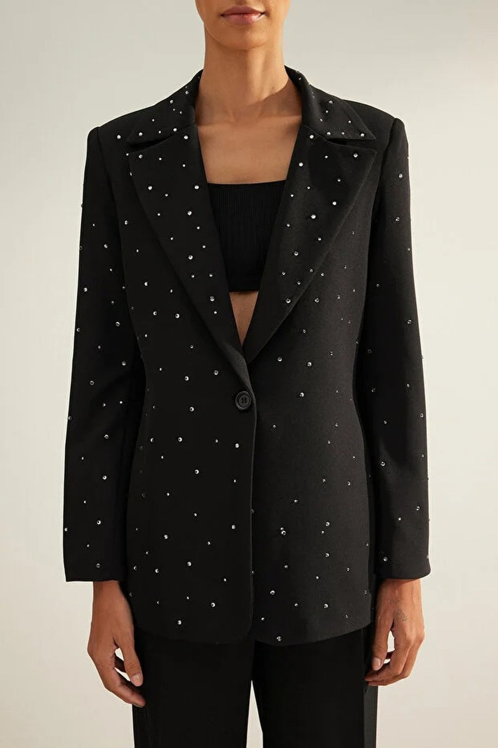 Woven Lined Blazer Jacket with Stone Detail