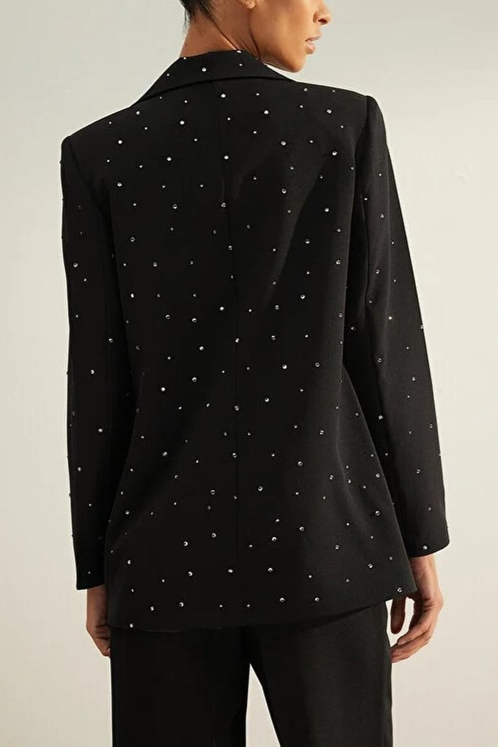 Woven Lined Blazer Jacket with Stone Detail