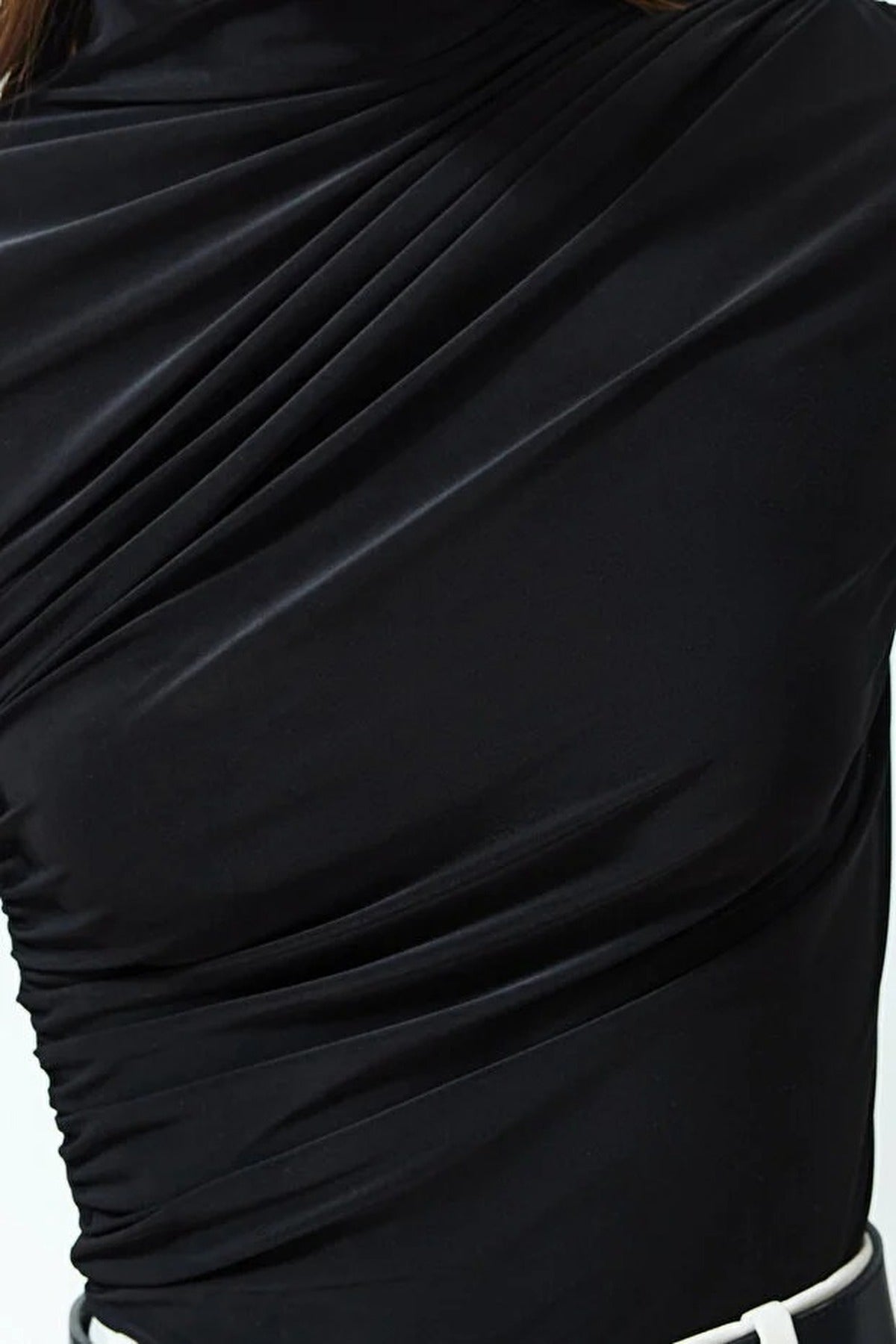 Draped High Neck Long Sleeve Blouse
