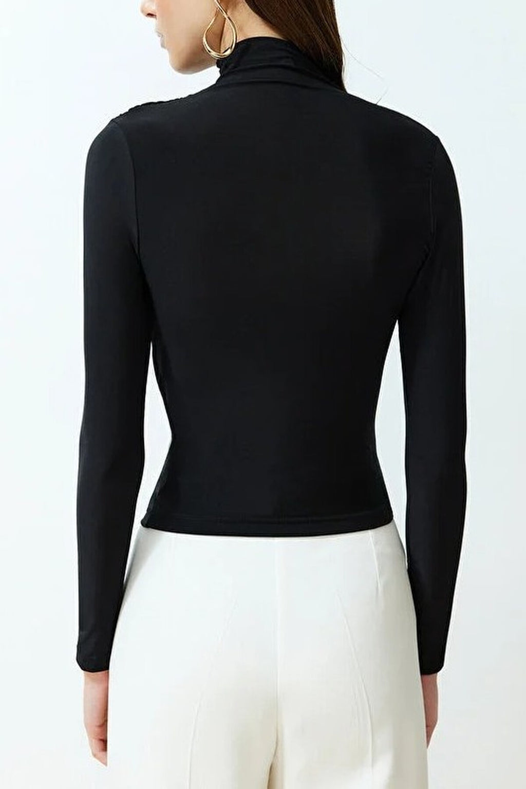 Draped High Neck Long Sleeve Blouse