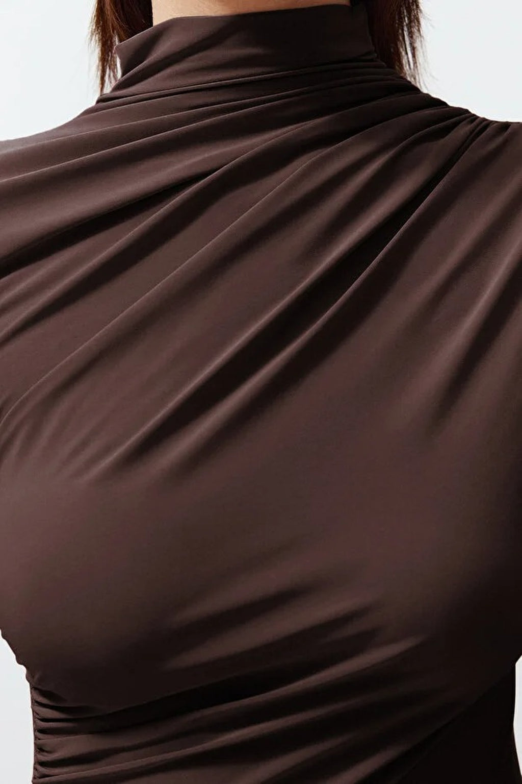 Draped High Neck Long Sleeve Blouse