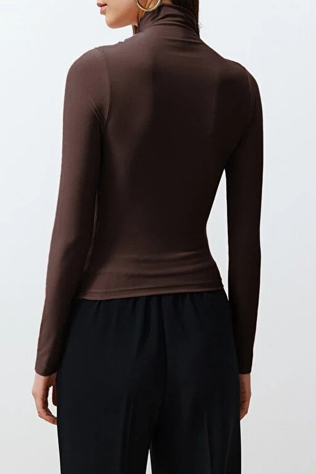 Draped High Neck Long Sleeve Blouse