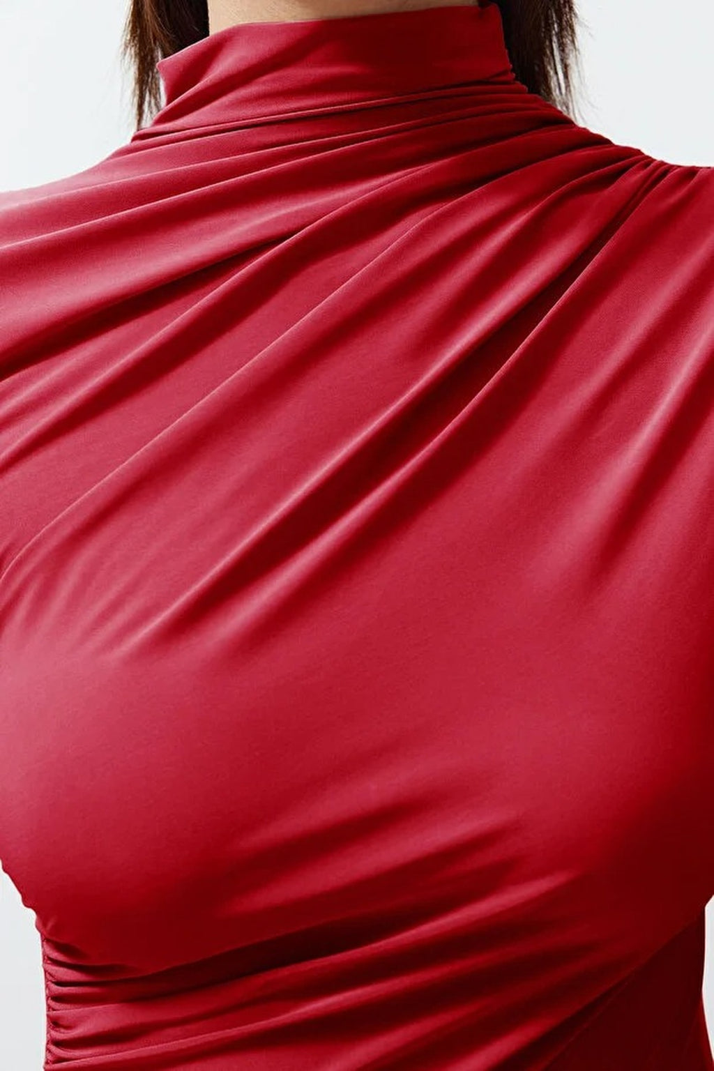 Draped High Neck Long Sleeve Blouse