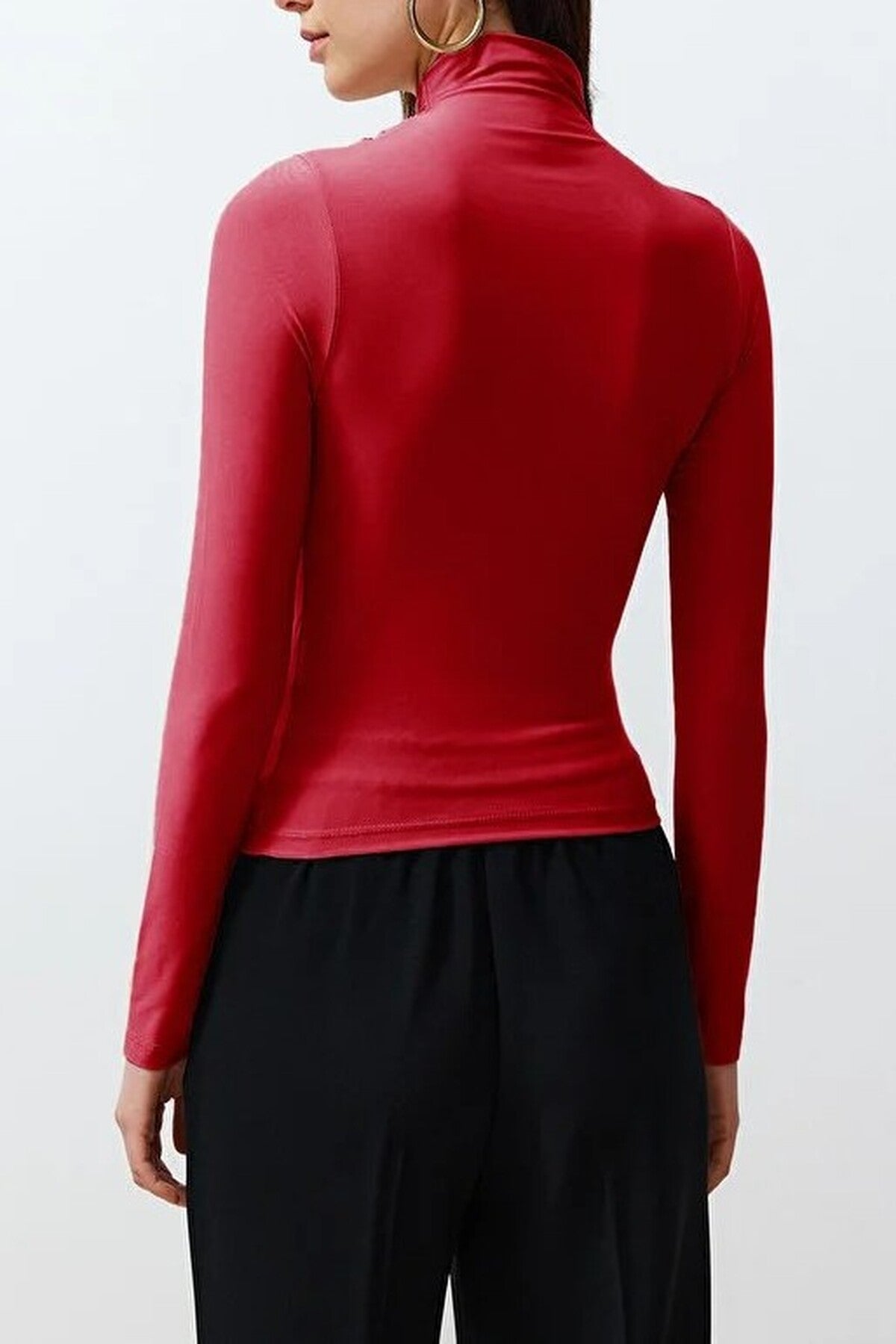 Draped High Neck Long Sleeve Blouse