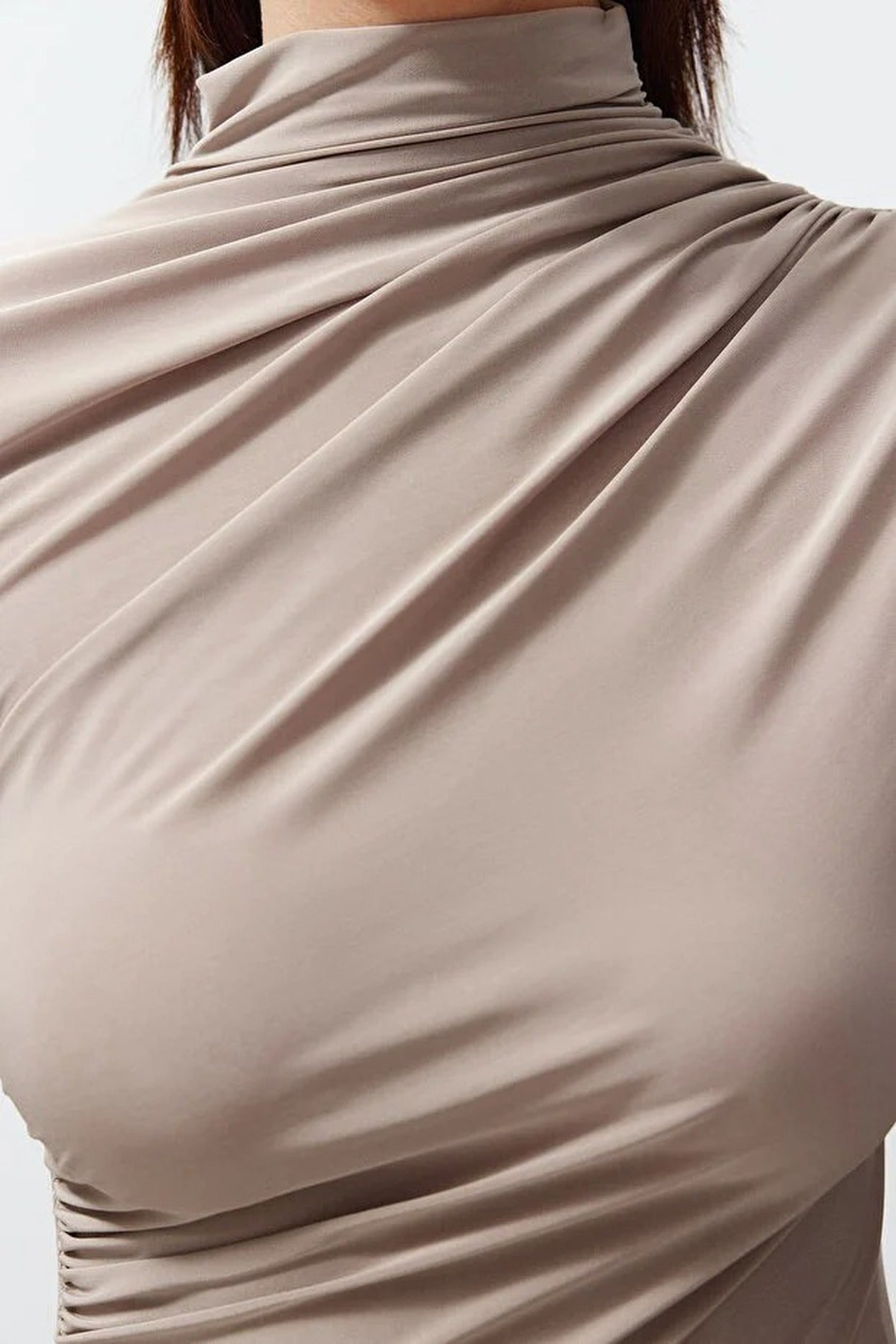 Draped High Neck Long Sleeve Blouse