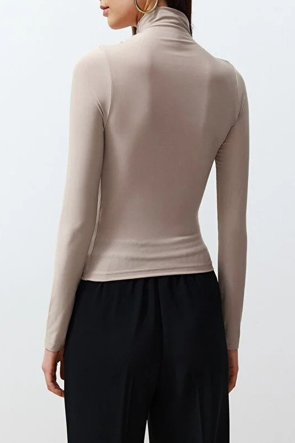 Draped High Neck Long Sleeve Blouse
