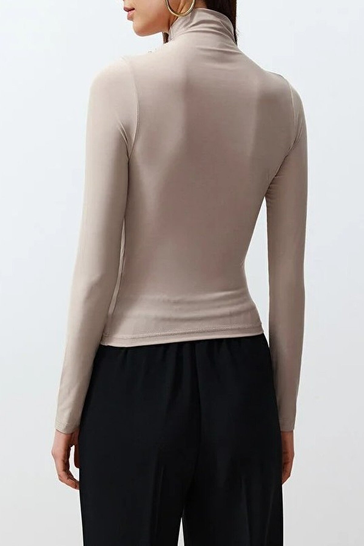 Draped High Neck Long Sleeve Blouse