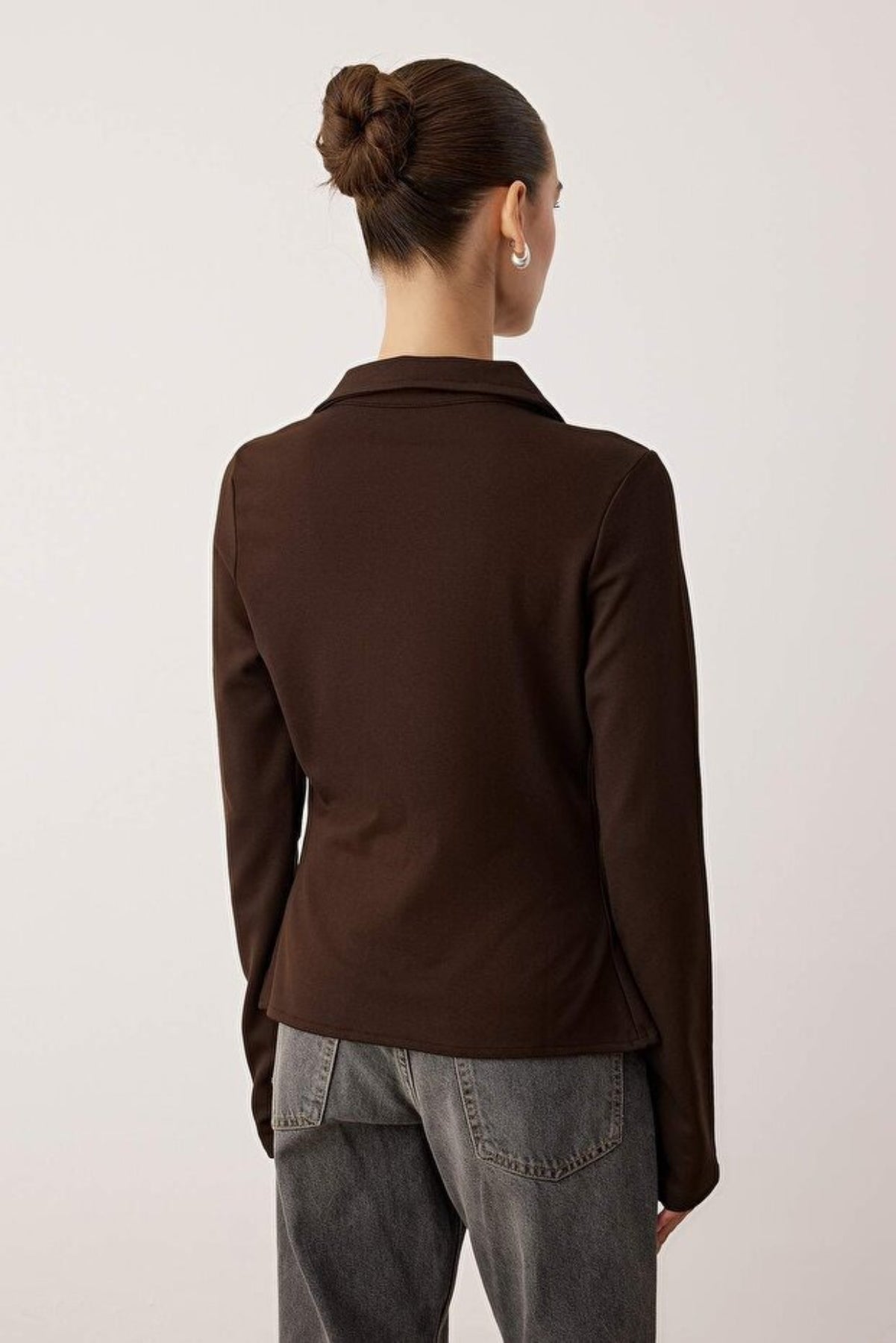 Polo Collar Hooked Fitted Knit Blouse